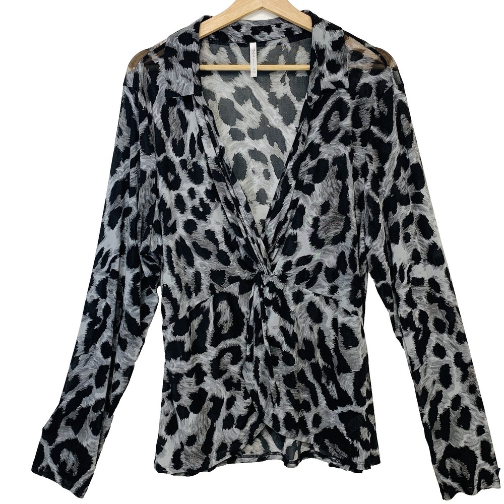 Ana Couture Leopard  Print‎ Empire Babydoll Blouse Woman 3X  Sheer Stretch Y2K